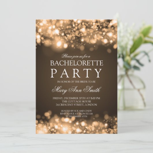 Mousserende lampjes Gold Elegant Bachelorette Kaart (Staand voorkant)