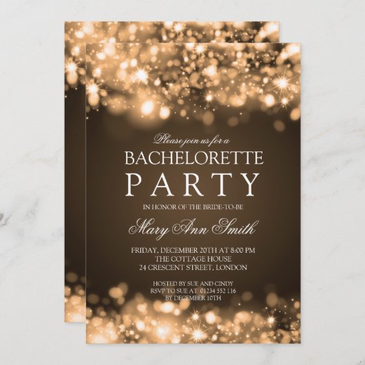 Mousserende lampjes Gold Elegant Bachelorette Kaart (Voorkant / Achterkant)