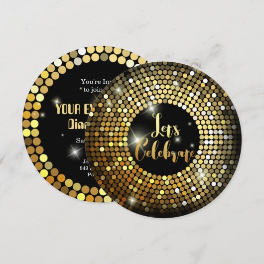 Mousserende lampjes Gold Glitter Night Party Invit Kaart (Voorkant / Achterkant)