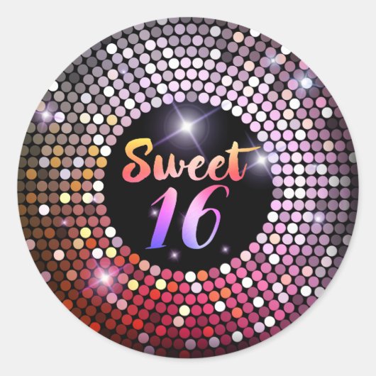 Mousserende lampjes Modern Chic Sweet 16 Ronde Sticker (Voorkant)