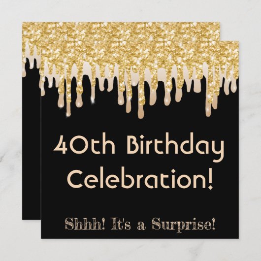 Mousserende latte, goudglitter Drips 40e verjaarda Kaart (Voorkant / Achterkant)