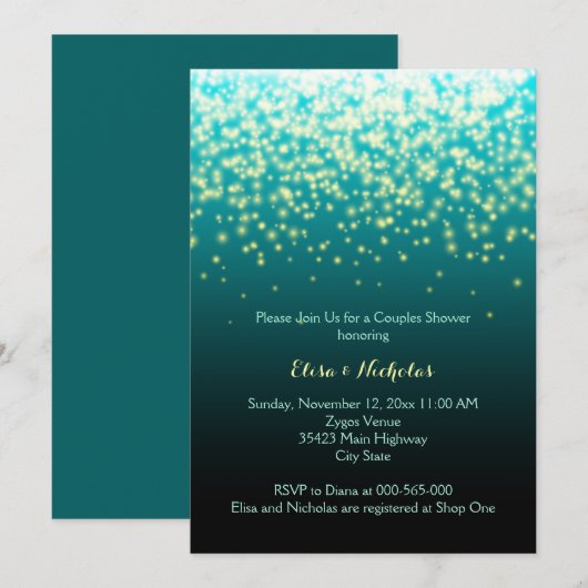 Mousserende lichten blauwgroen, aqua bruiloft kopp kaart (Voorkant / Achterkant)