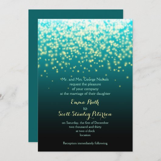 Mousserende lichten blauwgroen blauw en aqua bruil kaart (Voorkant / Achterkant)