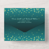 Mousserende lichten blauwgroen blauw winterfeest all in one uitnodiging (Achterkant)