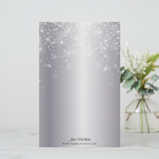 Mousserende lichten op elegante Chic Silver Metall Briefpapier (Staand voorkant)