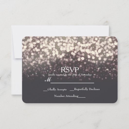 Mousserende lichten Romantic Gray Modern Weddensch RSVP Kaartje (Voorkant)