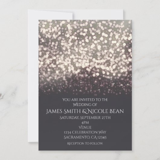 Mousserende lichten Romantic Modern Grey Wedding Kaart (Voorkant)