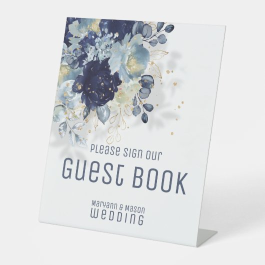 Mousserende marine en usty Blue Guest Book Reclamebord Met Voetstuk (Voorkant)