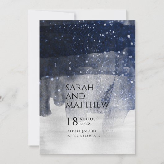 Mousserende marine en zilveren moderne bruiloft kaart (Voorkant)