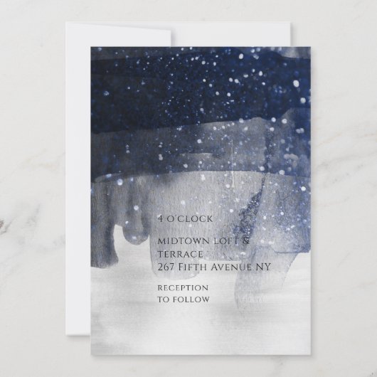 Mousserende marine en zilveren moderne bruiloft kaart (Achterkant)