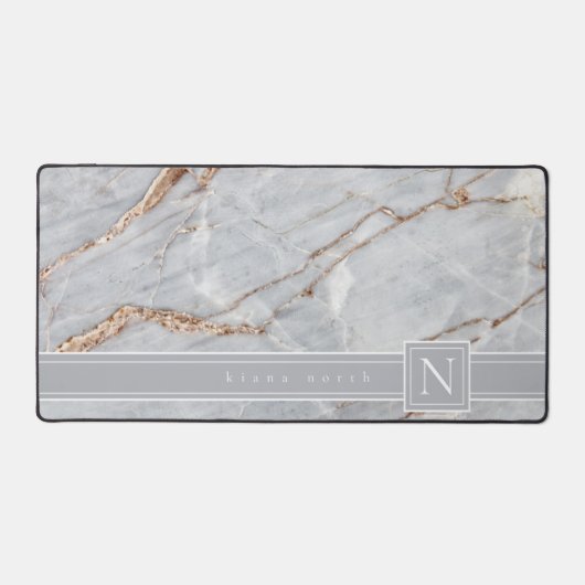 Mousserende Marmeren Monogram Warm Grijs Koper ID6 Bureaumat (Voorkant)