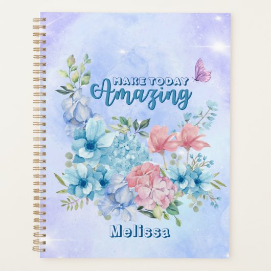 Mousserende moderne Paarse blauwbloemen Planner (Voorkant)