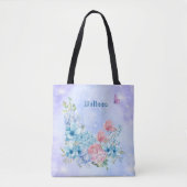 Mousserende moderne Paarse blauwe Waterverf Tote Bag (Voorkant)