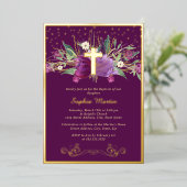 Mousserende Paarse Amethist Bloemenkruis doop Folie Uitnodiging (Staand Voorkant)