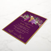 Mousserende Paarse Amethist Bloemenkruis doop Folie Uitnodiging (Gedraaid)