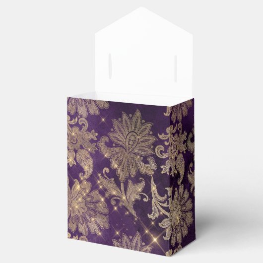 Mousserende Paarse en goudhoudende  Damask Bedankdoosjes (Geopend)