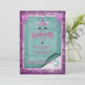 Mousserende Paarse Unicorn Birthday Uitnodiging (Staand voorkant)