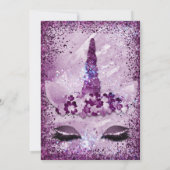 Mousserende Paarse Unicorn Birthday Uitnodiging (Achterkant)