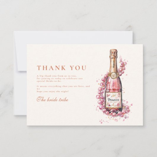 Mousserende parels en Prosecco Vrijgezellenfeest Bedankkaart (Voorkant)