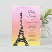 Mousserende Parijse Baby shower Nodig roze/geel ui Kaart (Staand voorkant)