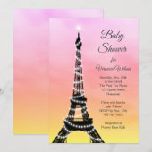 Mousserende Parijse Baby shower Nodig roze/geel ui Kaart (Voorkant / Achterkant)