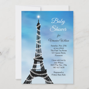 Mousserende Parijse Baby shower Uitnodiging blauw