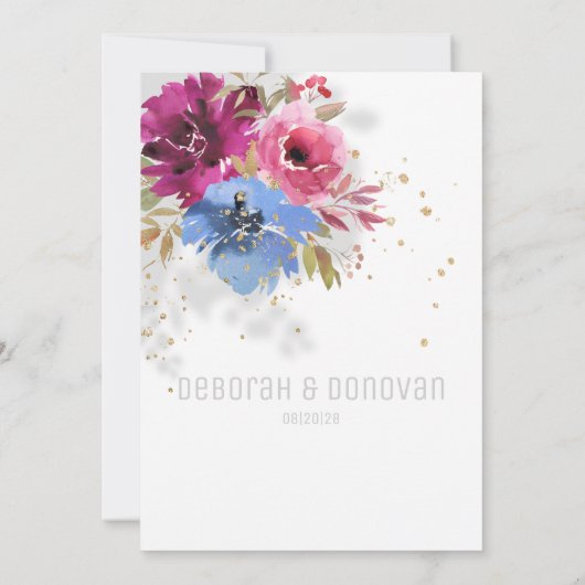 Mousserende periwinkle & Roze bruiloft Aankondiging (Achterkant)