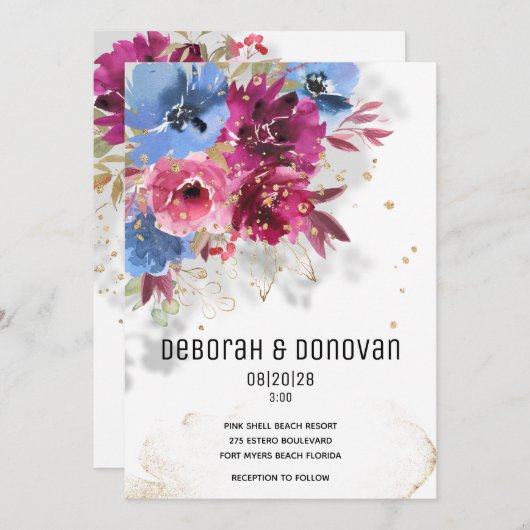 Mousserende periwinkle & Roze bruiloft Aankondiging (Voorkant / Achterkant)