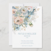 Mousserende perziken Blush & Dusty Blue Modern Wed Aankondiging (Voorkant)