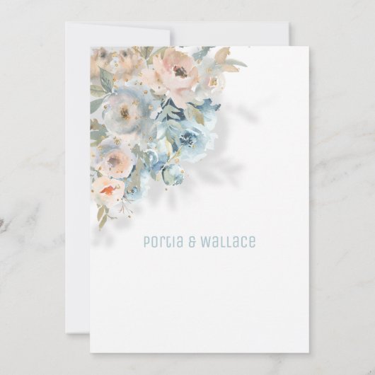 Mousserende perziken Blush & Dusty Blue Modern Wed Aankondiging (Achterkant)