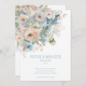 Mousserende perziken Blush & Dusty Blue Modern Wed Aankondiging (Voorkant / Achterkant)