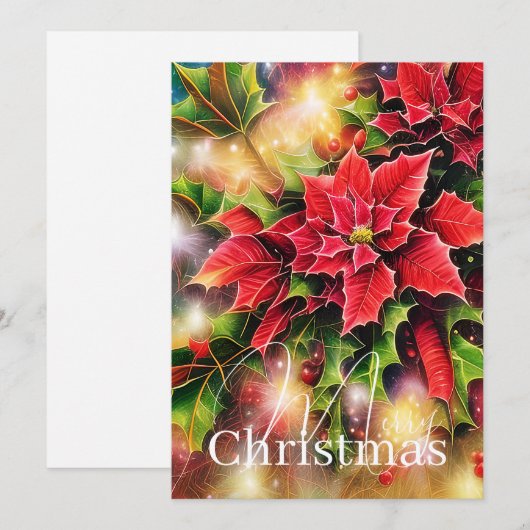 Mousserende poinsettia en heilige kerstmis feestdagenkaart (Voorkant / Achterkant)