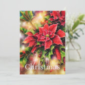 Mousserende poinsettia en heilige kerstmis feestdagenkaart (Staand voorkant)
