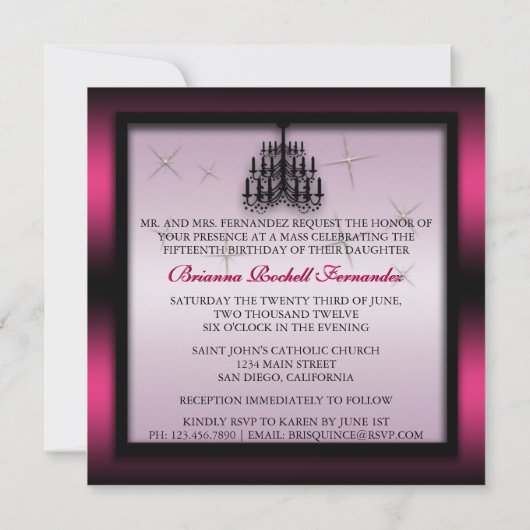 Mousserende Quinceanera Invite Kaart (Achterkant)