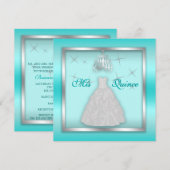 Mousserende Quinceanera Nodig Blauwgroen Zilver Wh Kaart (Voorkant / Achterkant)