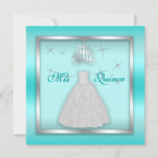 Mousserende Quinceanera Nodig Blauwgroen Zilver Wh Kaart (Voorkant)