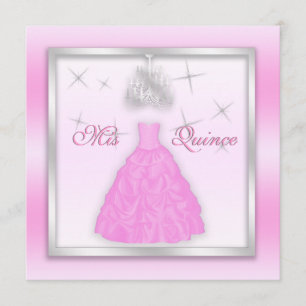 Mousserende Quinceanera nodigt lichtroze zilver ui Kaart