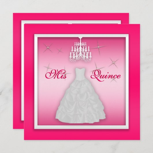 Mousserende Quinceanera nodigt warm roze wit uit Kaart (Voorkant / Achterkant)