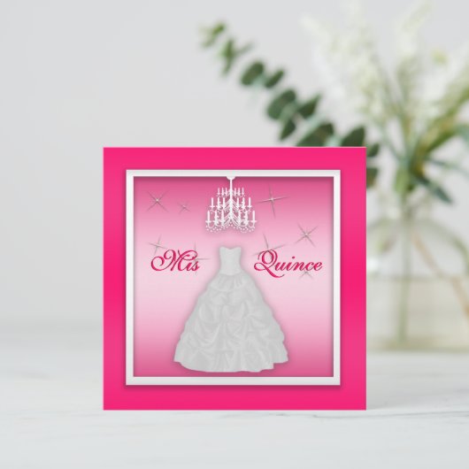 Mousserende Quinceanera nodigt warm roze wit uit Kaart (Staand voorkant)