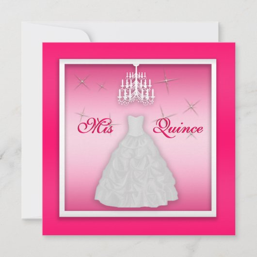 Mousserende Quinceanera nodigt warm roze wit uit Kaart (Voorkant)