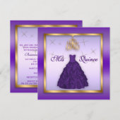 Mousserende Quinceanera Noite Paarse Lavender Gold Kaart (Voorkant / Achterkant)