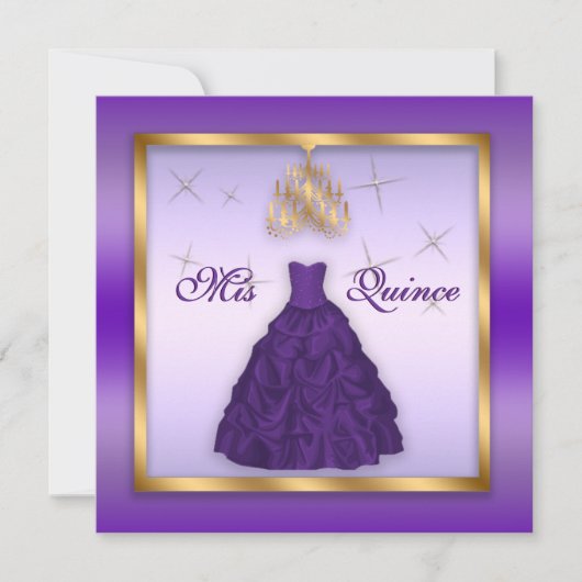 Mousserende Quinceanera Noite Paarse Lavender Gold Kaart (Voorkant)
