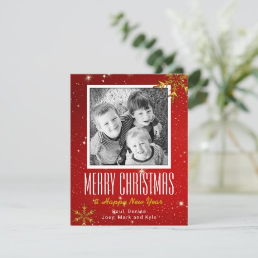 Mousserende Red Gold Flat FotokerstKaarten Feestdagenkaart (Staand voorkant)