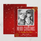 Mousserende Red Gold Flat FotokerstKaarten Feestdagenkaart (Voorkant / Achterkant)