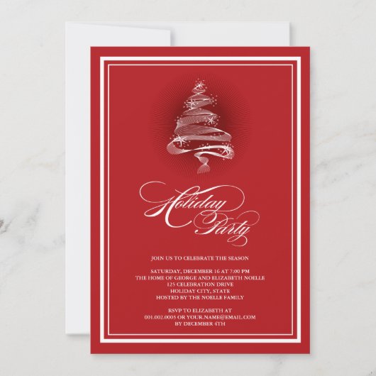 Mousserende Rode Kerstboom Vakantie Uitnodiging (Voorkant)