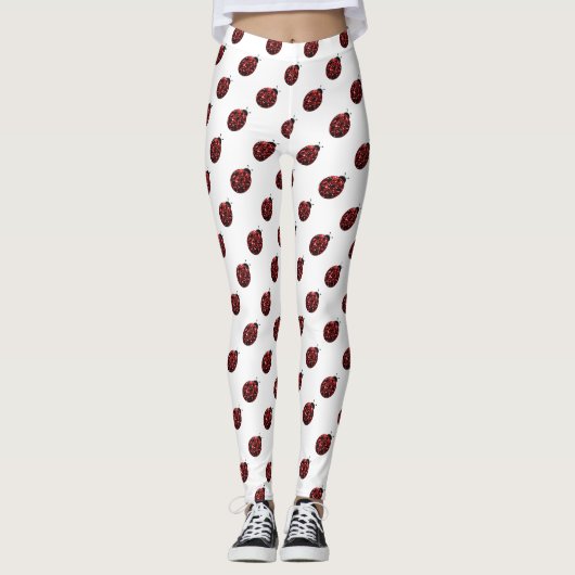 Mousserende rode sparken Ladybug-patroon op wit Leggings (Voorkant)