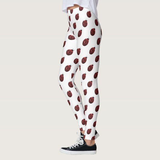 Mousserende rode sparken Ladybug-patroon op wit Leggings (Links)