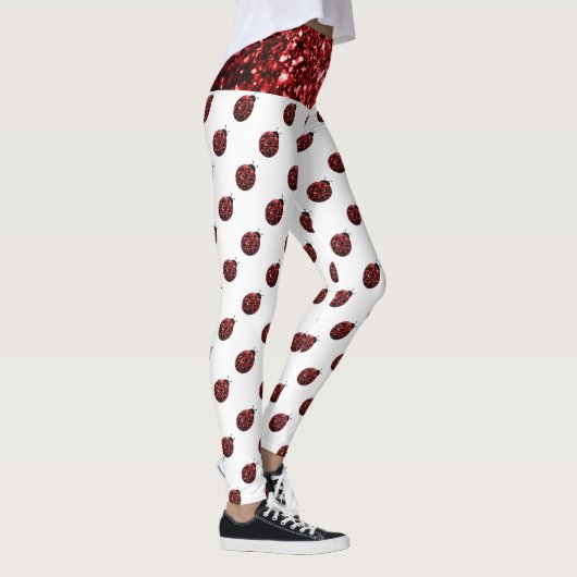 Mousserende rode sparken Ladybug-patroon op wit Leggings (Rechts)