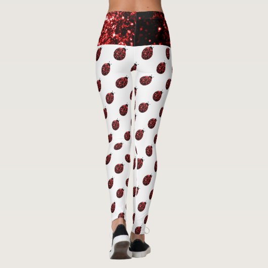 Mousserende rode sparken Ladybug-patroon op wit Leggings (Achterkant)