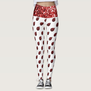 Mousserende rode sparken Ladybug-patroon op wit Leggings